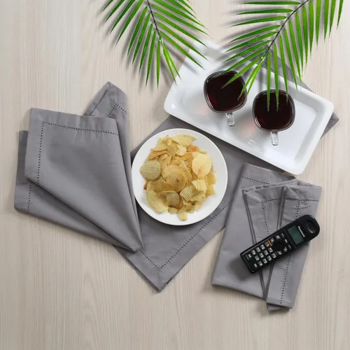 Vista 5 de Lightnpro - Servilletas decorativas de tela con vainica, para bodas, cócteles y fiestas, esquinas ingletadas, lavables a máquina, 12 elegantes Gris