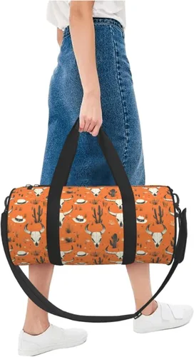 Vista 5 de Large Duffle Bag for Travel - Retro Orange Sheep Skull Print Gym Bag for Women Men, Travel Foldable Bags for Women Men with Zippered Multiple Pockets