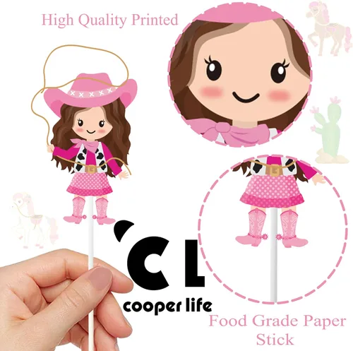 Vista 4 de 36 adornos para cupcakes con temática occidental, decoración de tartas de vaquera rosa, para vaqueras occidentales, fiesta de cumpleaños