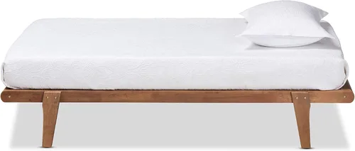 Vista 4 de Baxton Studio Kaia Mid-Century - Marco de cama moderno de madera con acabado marrón nogal, tamaño individual
