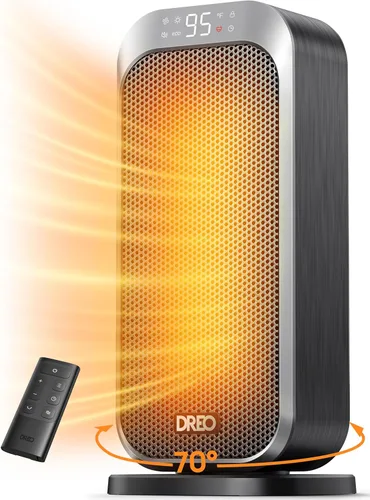 Vista 8 de DREO Calentadores de espacio para uso en interiores, calentador eléctrico portátil de 1500 W con control remoto y termostato, cerámica PTC, calor