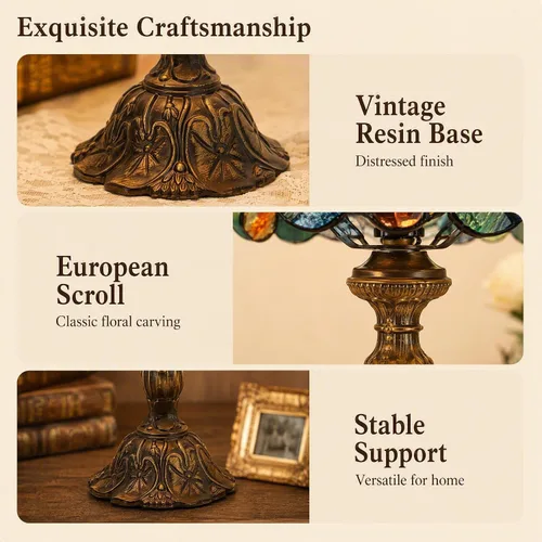 Vista 5 de Tiffany Table Lamp Stained Glass Bedside Reading Light W12H19 inch