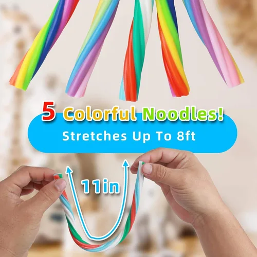 Vista 2 de Juguetes sensoriales para ansiedad, paquete de 5 cuerdas elásticas para niños, fideos de mono texturizados elásticos de 11 a 40 pulgadas, juguetes