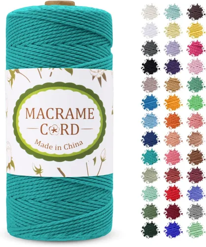 Vista 26 de Cordón de macramé de 0.079 pulgadas, hilo de cuerda de macramé de color de 0.07 pulgadas x 219 yardas, cuerda de algodón natural, 3 hebras para Aqua