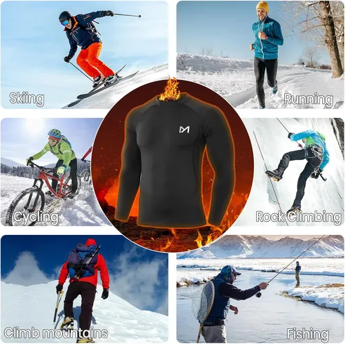 Vista 19 de MEETWEE Paquete de 4/5 camisas de compresión térmica para hombre, manga larga, forro polar, capa base, equipo de entrenamiento de invierno
