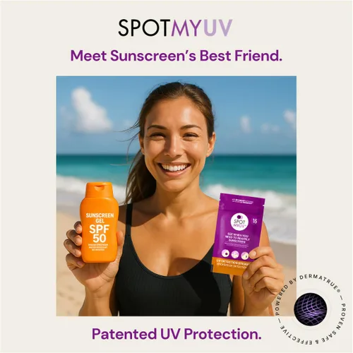 Vista 2 de SpotMyUV Calcomanías de detección UV para protector solar con tecnología patentada Dermatrue SPF Sensing, saber cuándo volver a aplicar protector
