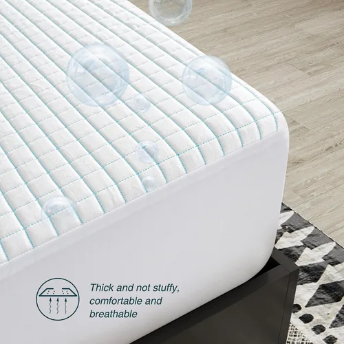 Vista 5 de MLILY Protector de colchón tamaño California King, funda de colchón impermeable de enfriamiento suave, transpirable, lavable a máquina, equipada
