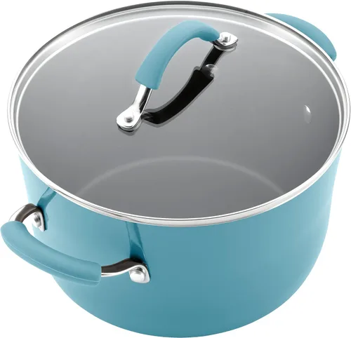 Vista 12 de Rachael Ray Cucina - Juego de ollas y sartenes antiadherentes, 10 piezas, color azul agave