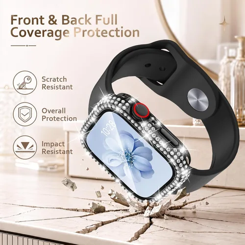Vista 5 de Goton Funda de 40 mm impermeable con brillo para Apple Watch, protector de pantalla SE 3/2/1, Serie 6/5/4 de 40 mm, parachoques frontal de PC