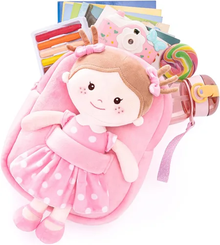 Vista 36 de Onetoo Mochila para niños pequeños, regalos de regreso a clases, mochilas para niñas y niños con muñecas de bebé ligeras y suaves en vestido