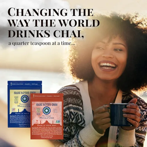 Vista 5 de Blue Lotus Chai - Golden Masala Flavor Chai - Hace 17 tazas - 0.5 onzas Masala Spiced Chai Powder con especias orgánicas - Té indio instantáneo sin
