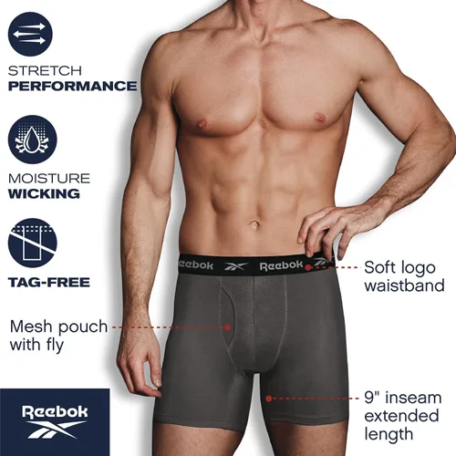 Vista 3 de Reebok Ropa interior para hombre Calzoncillos tipo bóxer de pierna larga (6 unidades)