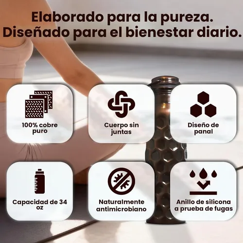 Vista 6 de Craft Trade - Botella de agua de cobre negro para beber y viajar, paquete Negro envejecido