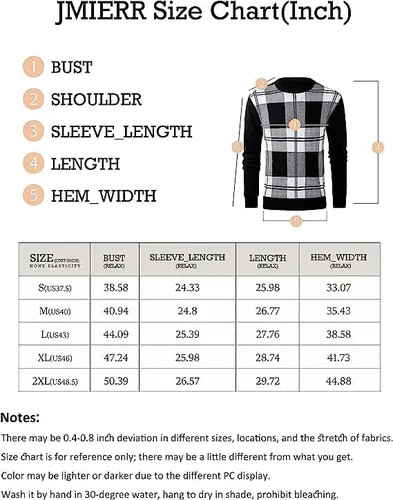 Vista 6 de JMIERR Suéter de cuello redondo a cuadros para hombre, suéteres suaves y casuales