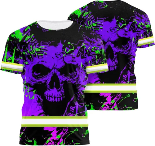 Vista 20 de Camisa de alta visibilidad de calavera con bandera de Estados Unidos para hombres, camisas de seguridad con nombre personalizado, ropa de trabajo