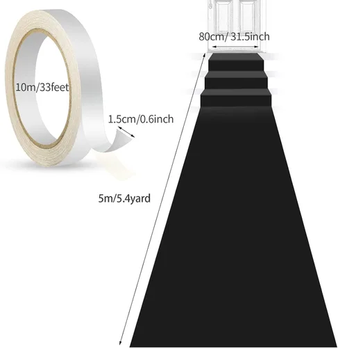 Vista 3 de Shappy Alfombra negra para fiesta, 1.94 oz/m², para baile de graduación, con cinta adhesiva, alfombra de pasillo para eventos, graduados, bodas