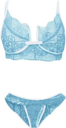 Vista 4 de Zainafacai Lencería para mujer, conjunto de lencería de malla para mujer, para sexo, traviesa, sexy, transparente, babydoll, Azulclaro