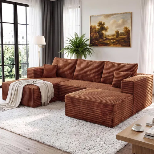 Vista 42 de Sofá modular en forma de L para sala de estar, sofá modular sin huesos con diván, sofá de pana con asiento profundo, no requiere montaje, negro
