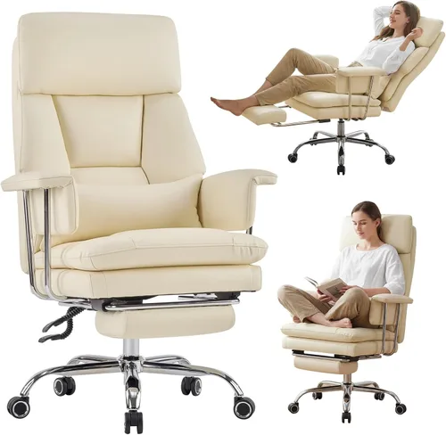 Vista 9 de Furniliving Silla de oficina grande y alta con reposapiés, silla de oficina ejecutiva de piel sintética con respaldo alto y soporte lumbar