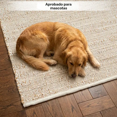 Vista 4 de GRUHUM Alfombra rectangular de algodón de yute de 2 x 3 pies, tejida a mano, natural, estilo granja bohemio para sala de estar, dormitorio, cocina