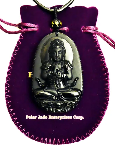 Vista 7 de Collar con dije de Buda. Collar con amuleto talismán Bodhisattva de Buda, de obsidiana., sin metal, 0580
