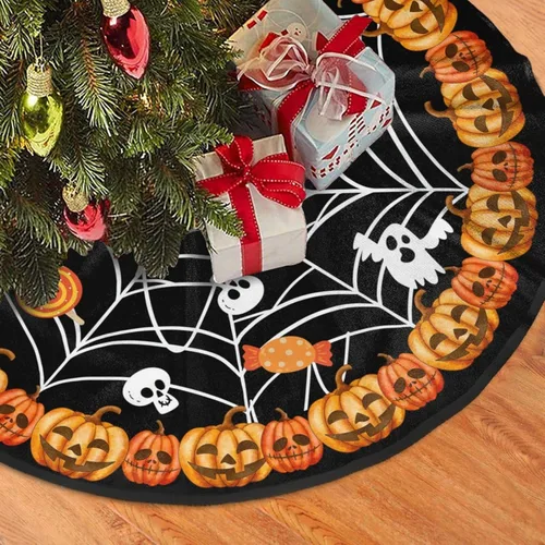 Vista 2 de Adornos para árbol de Navidad de Halloween, falda de árbol de 30 pulgadas para decoración