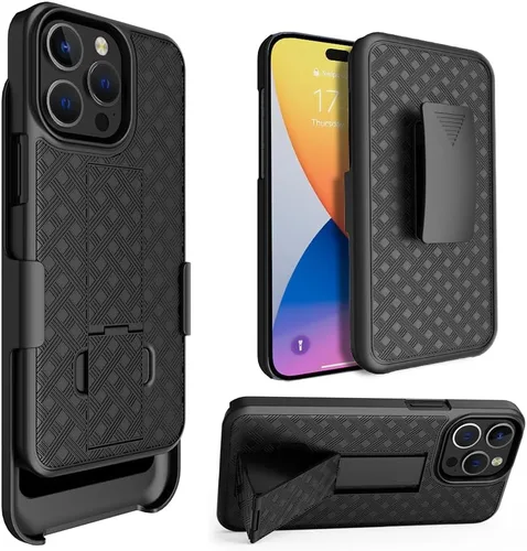 Vista 7 de Compatible con Apple iPhone 15, iPhone 15 Pro, iPhone 15 Plus, iPhone 15 Pro Max Funda de teléfono con protector de pantalla, cinturón y funda