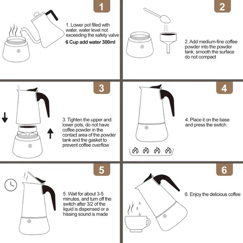 Vista 9 de 2 tazas de 3.4 fl oz Moka Pot de acero inoxidable, cafetera para estufa, cafetera italiana, estilo clásico, Greca Café, máquina de moca