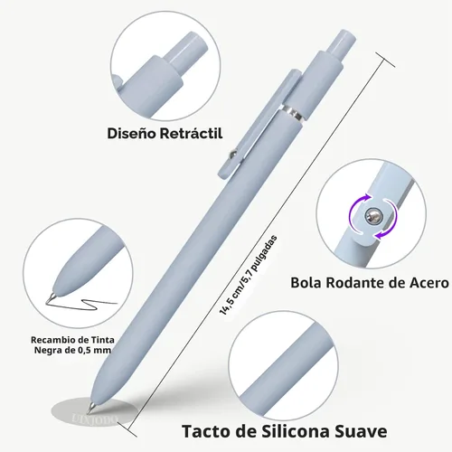 Vista 3 de UIXJODO Bolígrafos de gel, 10 piezas de 0,5 mm, bolígrafos de tinta negra de punta fina de escritura suave, bolígrafos retráctiles de la serie