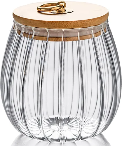 Vista 12 de FANTESTICRYAN Tarro de almacenamiento hermético de café de vidrio con nueces, recipiente decorativo de pétalos con tapa de bambú y asa de metal