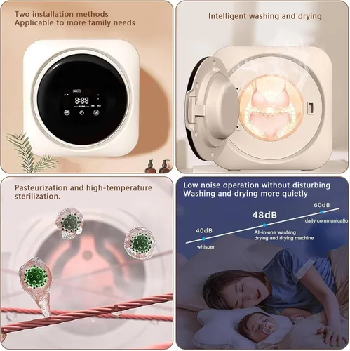 Vista 7 de Lavadora automática completa, máquina de lavandería de pared de 3.5 L, con pantalla LED, descarga de drenaje/4 modos, secadora portátil para 110 V