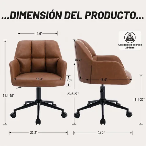 Vista 2 de HNY Silla de escritorio moderna de piel sintética, altura ajustable, cómoda silla giratoria de maquillaje con ruedas para sala de estar, computadora
