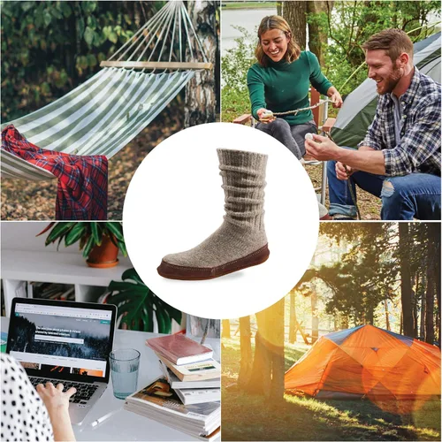Vista 3 de Acorn Calcetines originales para mujer y hombre, plantilla flexible con amortiguación de nube con suela de gamuza, longitud a media pantorrilla, Gris