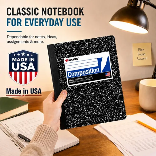 Vista 5 de KAISA Cuadernos de composición de 100 hojas, con rayas universitarias, 9.75 x 7.5 pulgadas, cuaderno clásico de composición primaria de mármol, 20