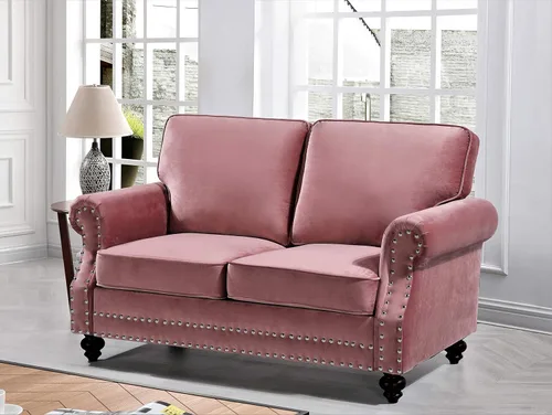 Vista 21 de Container Furniture Direct Lotus - Sofá biplaza tapizado de terciopelo moderno de mediados de siglo, con brazos enrollados, color beige