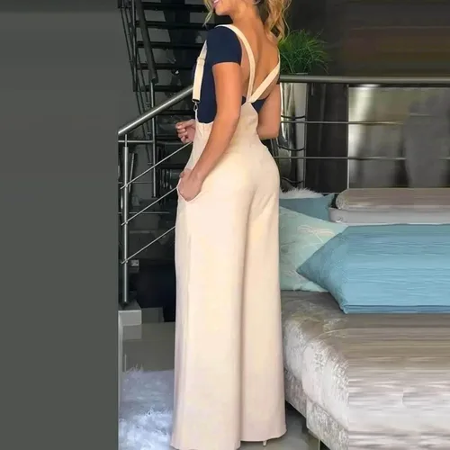 Vista 4 de Overol de lino holgado de moda para mujer, overol de algodón de encaje holgado