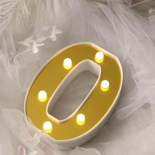 Vista 2 de Efavormart - Letrero 3D con luz LED de 6 pulgadas, color dorado con número 0, espejo frontal blanco cálido, funciona con pilas, brillo 72H