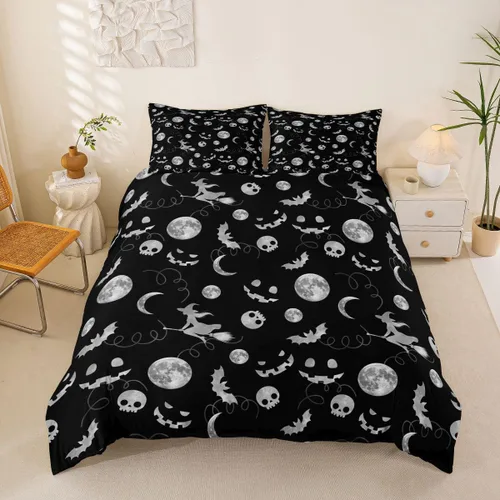 Vista 38 de Erosebridal Halloween Castle Pumpkin Duvet Cover Set Spooky Floral Cartoon Twin Bedding Sets for Girls Kids Boys Vintage Spooky Comforter Cover