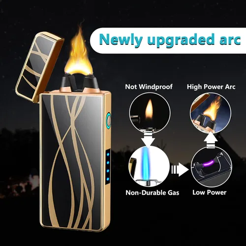 Vista 2 de GADATOP Encendedores eléctricos de plasma de arco, encendedor recargable por USB, a prueba de viento, sin llama, con batería de alta potencia