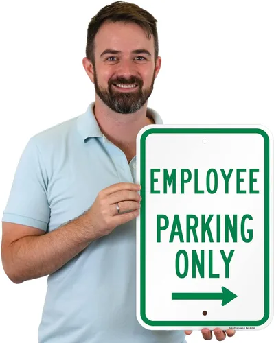 Vista 2 de SmartSign Letrero de metal "Employee Parking Only" de 18 x 12 pulgadas con flecha derecha, aluminio laminado inoxidable de 63 mil, verde y blanco
