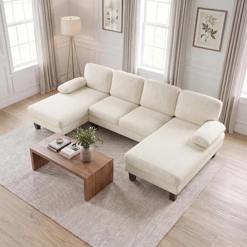 Vista 12 de JUMMICO Sofás Seccionales para Sala de Estar, Sofá en Forma de U con Tela de Chenilla, Sofá Moderno de 4 Asientos con Almohadas Removibles