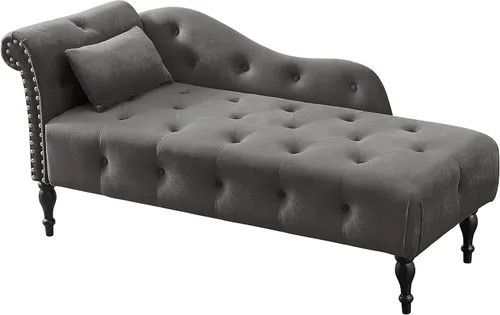 Vista 10 de Chaise Lounge - Chaise Lounge - Botones de terciopelo para interiores con almohada, decoración de cabeza de clavo con brazo enrollado