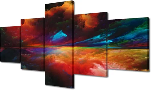 Vista 71 de Pintura en lienzo colorida para sala de estar, 5 paneles, impresiones abstractas sobre lienzo, arte de pared para sala de estar, dormitorio