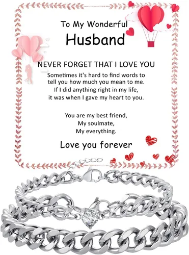 Vista 7 de Pulseras de cadena cubana a juego para parejas, regalos para novio, marido, alma gemela, novia, San Valentín, aniversario, cumpleaños, regalo