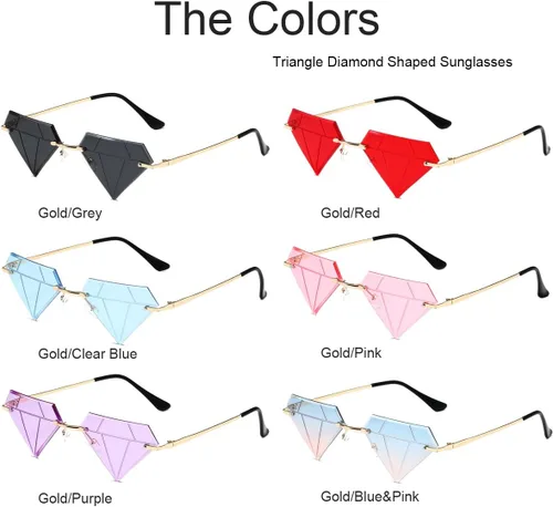 Vista 6 de JOVAKIT Gafas de sol triangulares con forma de diamante para mujeres y hombres, gafas de sol vintage sin montura retro para fiesta rave, gafas