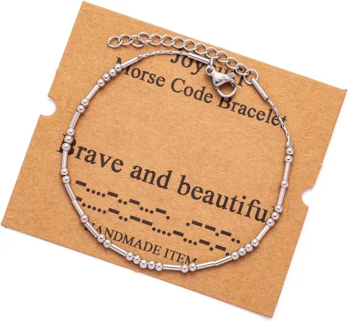 Vista 212 de JoycuFF Pulseras inspiradoras de código morse para mujeres, cuentas de plata, joyería con mantra de motivación, regalos para ella