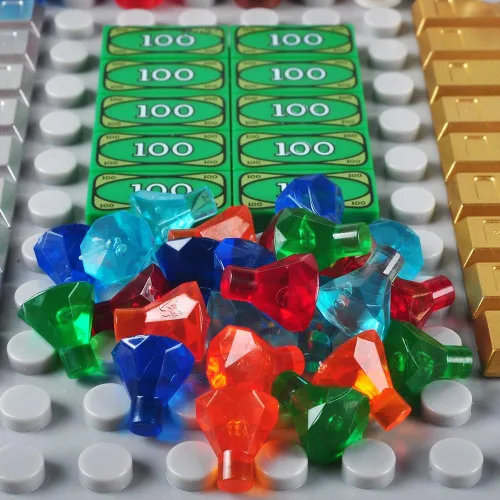 Vista 5 de Juego de accesorios del tesoro, bloques de construcción, lingotes de dinero, barra de oro, joyería de ladrillos de construcción, juego
