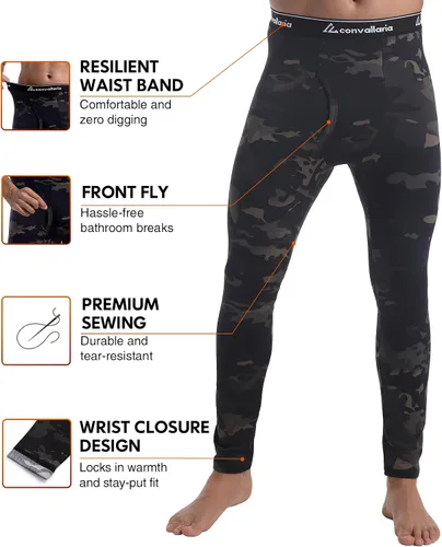 Vista 3 de Ropa interior térmica para hombre, conjuntos largos de ropa interior para A#2 Negro/Camo Negro