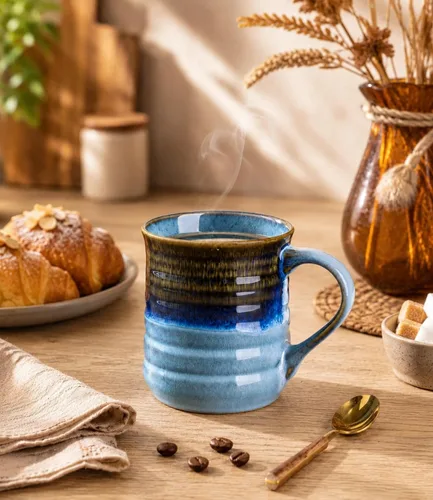 Vista 2 de GBhome Taza de café grande de 18 onzas, taza de café de cerámica hecha a mano para café con leche, té, cerveza, cacao caliente, apta