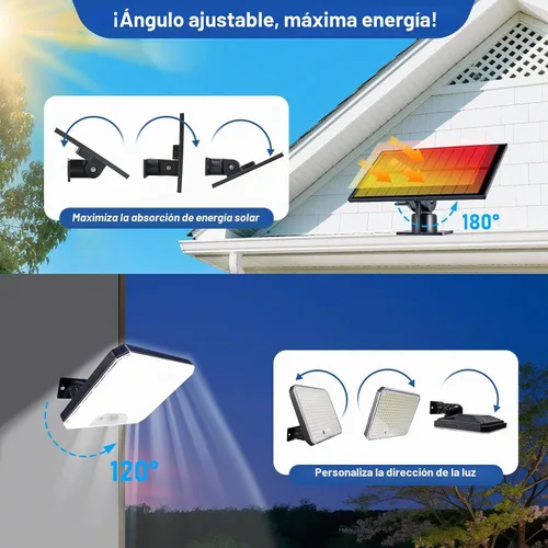 Vista 5 de Luces solares para exteriores, 226 luces LED con sensor de movimiento, iluminación solar del atardecer al amanecer con 3 modos, control remoto